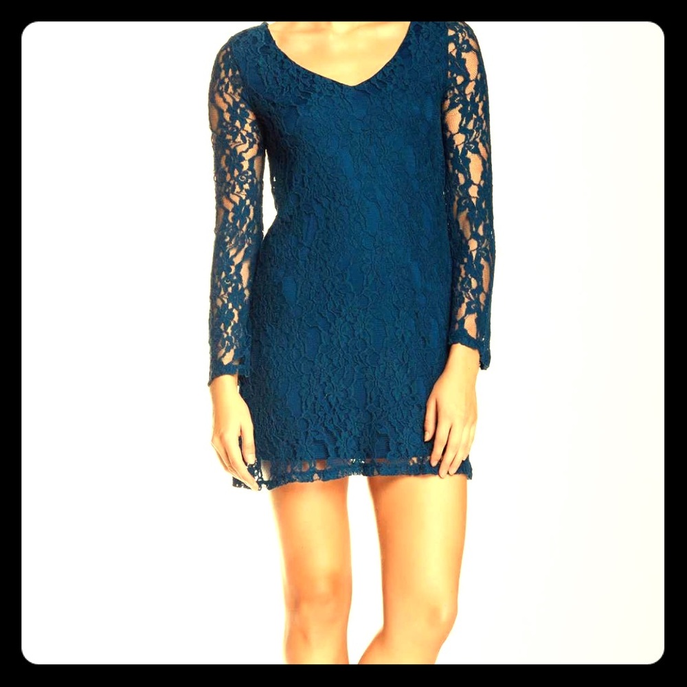 Blue lace cocktail dress, new